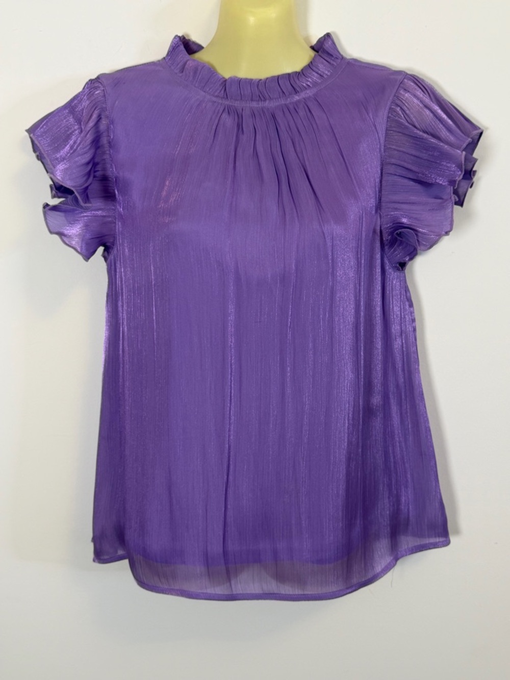 JODIFL Purple Ruffle Sleeve Pleated Blouse